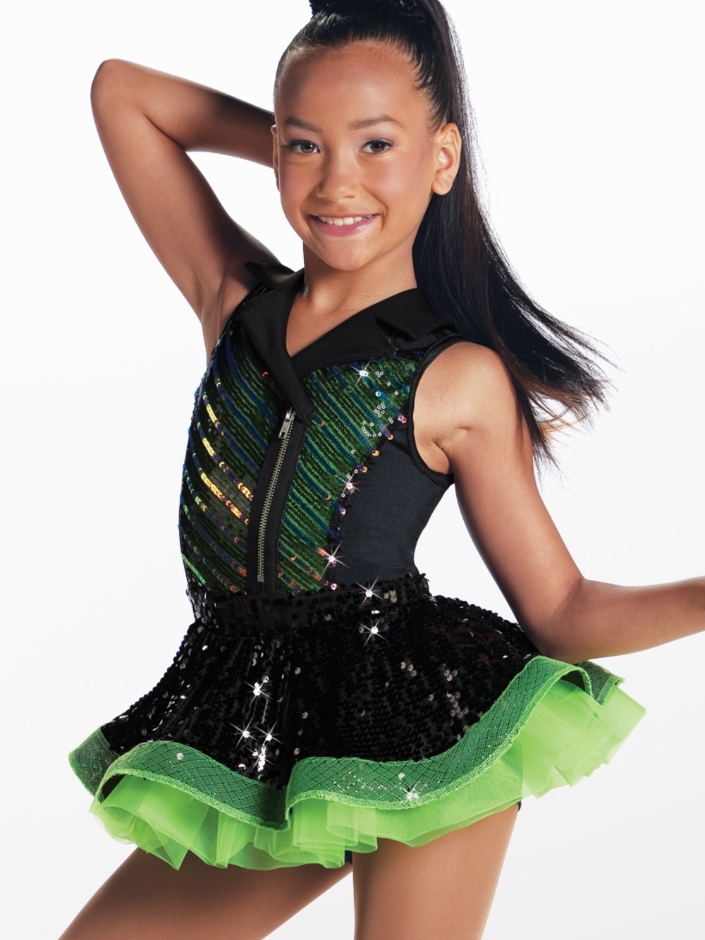 Weissman Black and Neon Green Sequin Tutu Dance Costume